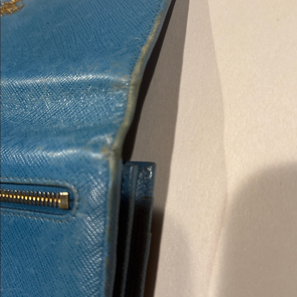 Prada Blue Leather double snap wallet Authentic - Picture 7 of 12